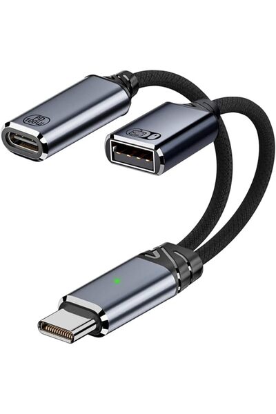 Tazweeq كابل USB C إلى USB OTG ومحول شحن، رمادي اللون |   موزع طاقة 2 في 1 مع...