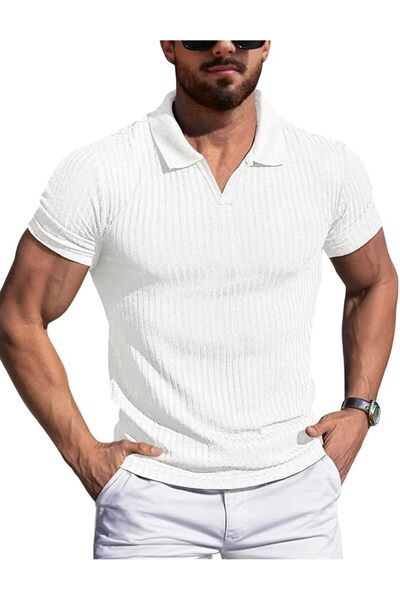 YTDB YTD Men's Muscle V Neck Polo Shirts Slim Fit Solid Short Sleeve Golf T-S...