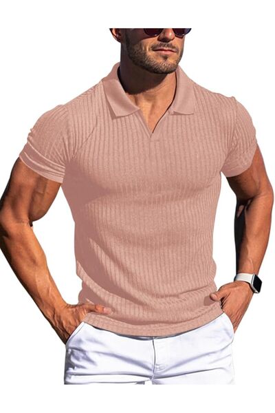 GENERAL Men's Muscle V Neck Polo Shirts Slim Fit Short Long Sleeve Cotton Gol...