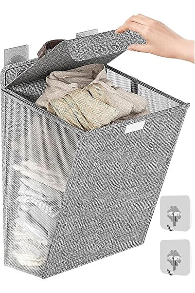 PYEBE Wall-Mounted Collapsible Laundry Basket, Foldable Dirty Clothes Basket ...
