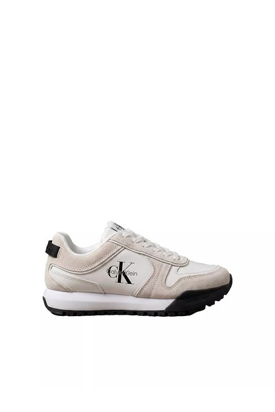 Calvin Klein Erkek Hakiki Deri Süet Detaylı Logolu Beyaz Sneaker