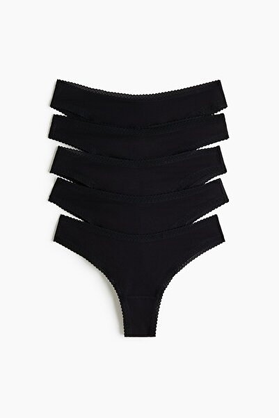 H&M 5'li Pamuklu ve Dantel Şeritli Brazilian Külot