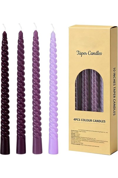 THE WHITE SHOP Candle 10 Inch Spiral Color Taper Candles 4 Pack
