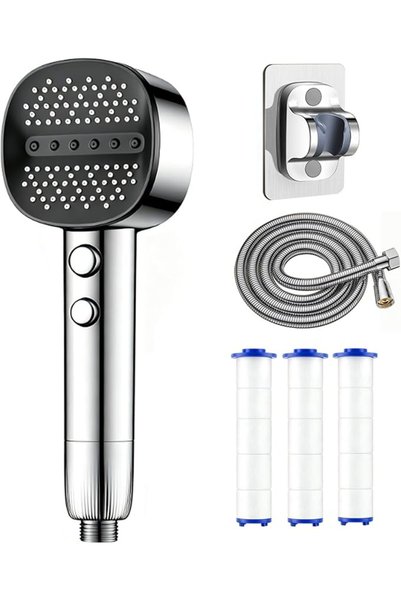 GENERAL High Pressure Hard Water Filter Shower Head 3+1 Spray Jet Modes with ...