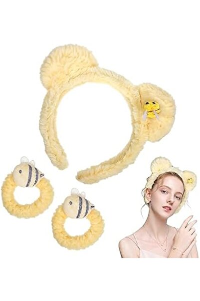 GENERAL Plush Bear & Bee Ears Headband with Hair Ties Set, Cute Fashion Hair ...
