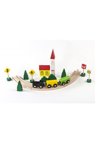 MomKi Set de șine de tren din lemn cu tren și accesorii