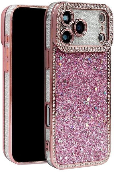 GENERAL غطاء حماية فاخر لامع ومتلألئ متوافق مع آيفون 17 برو، مع حواف مرصعة با...