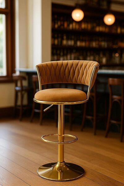 Generic Velvet 360° Swivel Bar Chair with Shiny Gold Base – Premium Height Ad...