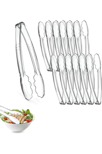 Tazweeq 12 Pack Clear Serving Tongs 9 Inch, Heavy Duty Reusable Plastic Tongs...