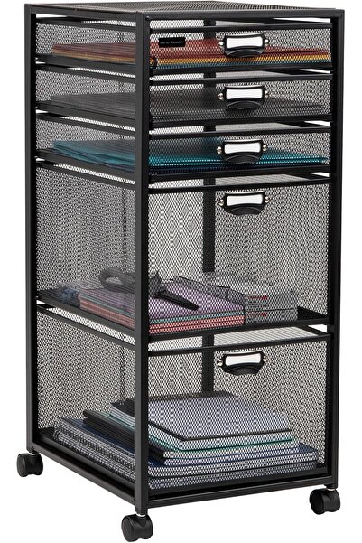 Generic 5TWHEEL-BLK 5-Tiered Cabinet, Rolling Mesh, Metal, File, Utility, Off...