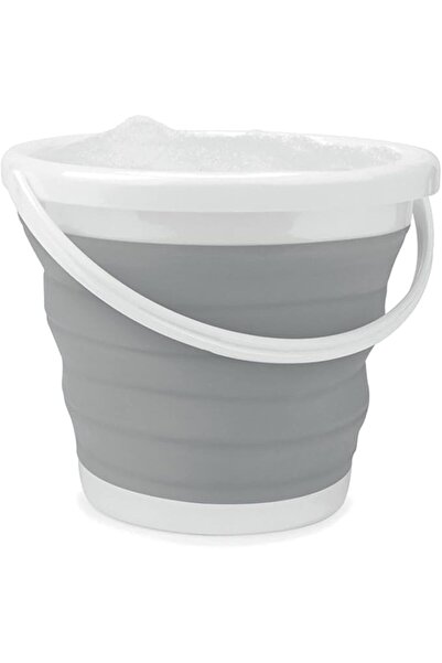 Generic Collapsible Bucket, 10L Capacity, Portable Folding Design, Grey and W...