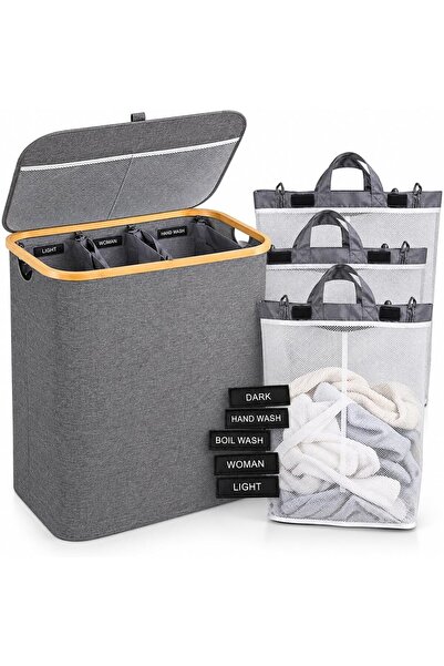 Generic 3-Bag Laundry Hamper with Lid – Removable Liner Bags & Sorting Labels...