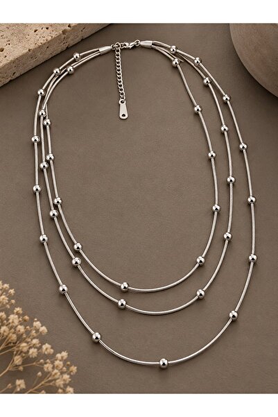 serelya 316L Steel Silver Color Minimal Ball Chain Model Multiple Necklace
