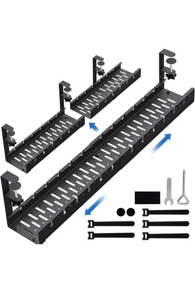 Generic No Drill Extendable Cable Management Tray Under Desk 16-31in - Clamp ...