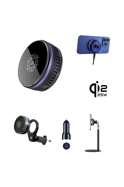 QUANDES Set încărcător wireless 4 în 1, 25W, Qi2.2 cu iluminare RGB, 25W, sup...