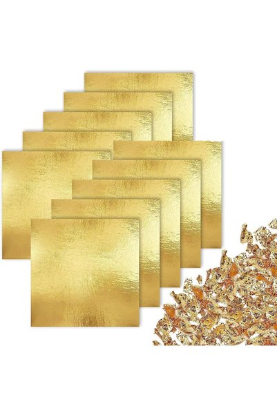 Generic Gilding 24K Gold Leaf Sheets, 10 Pcs Gold Leaf Copper Foil Sheets wit...