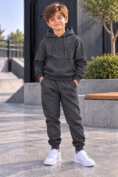 ZİYMO Boys' Hooded Rubberized Track Suit with Rubberized Legs