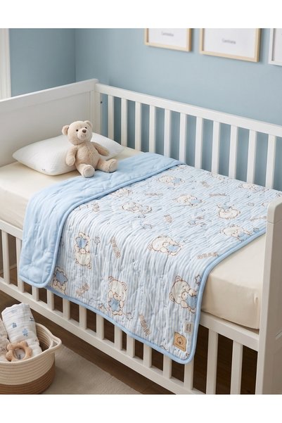 MiniKids Patura groasa Minky dubla Star Bear, blue