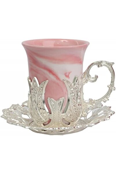 HOMEVEO Tea Cup Set 6 Ceramic Cups with Metal Saucers Rust-Resistant, Elegant...