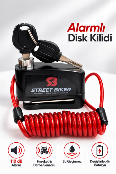 STREET BIKER Alarmlı Disk Kilidi 110 Desibel - Titreşim Sensörlü Motosiklet |...