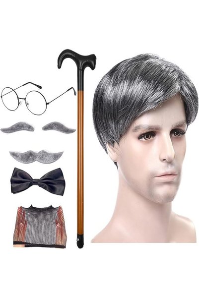KASTWAVE Old Man Cosplay, Old Man Wig, 100th Day of School Starter Kit, Wig, ...