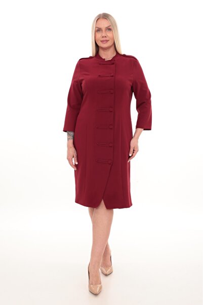 etselements Mira Long Sleeve Button Detailed Plus Size Dress