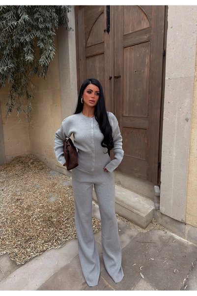 kırmızı butiks Set de tricotaje gri cu detalii tip snap