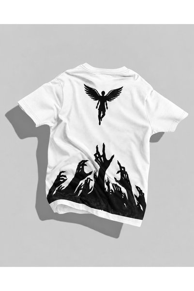 Nulivez Dark Angel Anime Oversize T-Shirt - Angel Wing Printed Unisex Black a...
