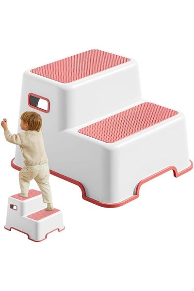 Rubvrenti Pink Toddler Step Stool for Bathroom Sink, 2 Step Stool for Kids Ki...
