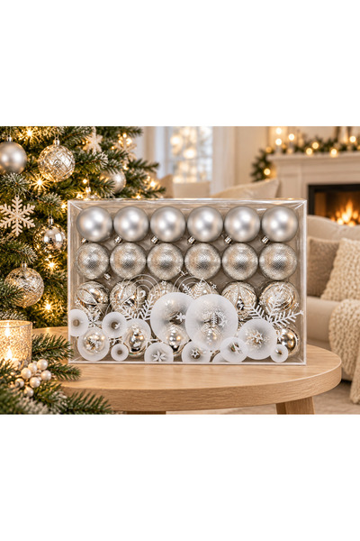 Generic Brand Set of 24 silver Christmas baubles, 4 assorted designs, for the...