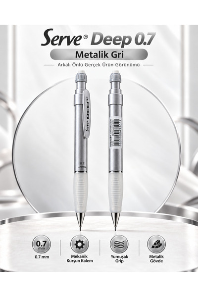 Serve Deep Metalik 0.7 mm Versatil Kalem – Mekanik Kurşun Kalem, Yumuşak , Me...