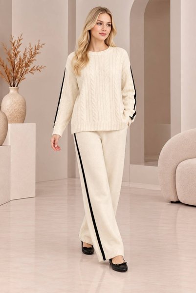MAY MARA Women's Comfortable Fit Hairbraiding Detail Tricot Knitwear 2-Piece Set