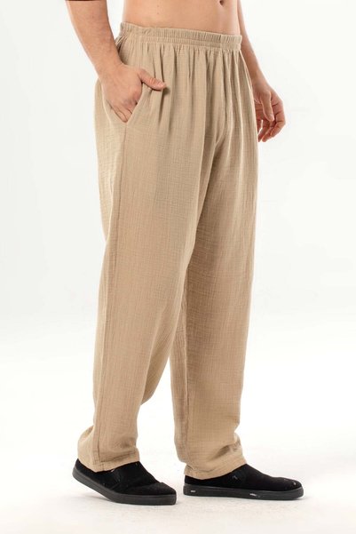 Eliş Şile Bezi Elastic Waist, Double Side Pockets, Muslin Women'S/Men's Unisex Shalwar Trousers Mink Vzn