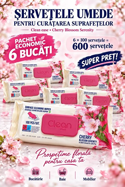 Clean ease Cherry Blossom Serenity – Șervețele umede pentru curățarea suprafe...