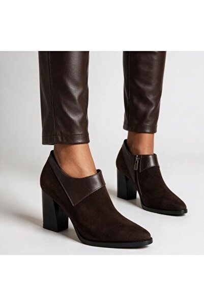 NE&VE SHOES Γυναικείες μπότες με χοντρό τακούνι από γνήσιο δέρμα καφέ σουέντ