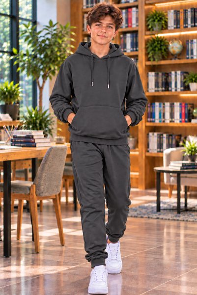 ZİYMO Boys' Hooded Rubberized Track Suit with Rubberized Legs