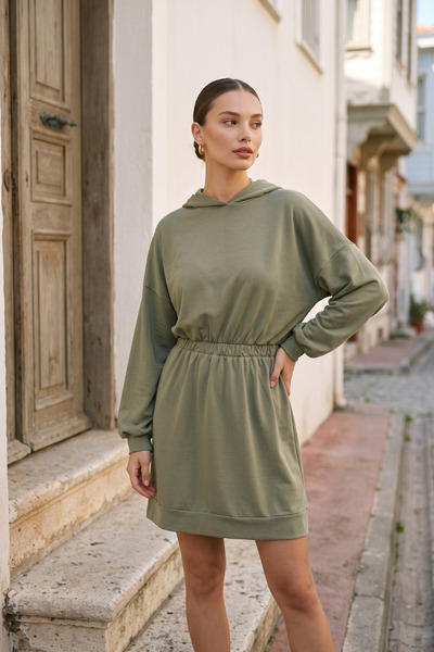 royal prime Women's Hooded Drawstring Waist Sweatshirt Mini Dress