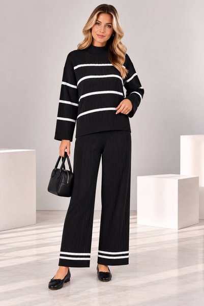 MAY MARA Women's comfortable fit knit set with striped detail - 2 piece