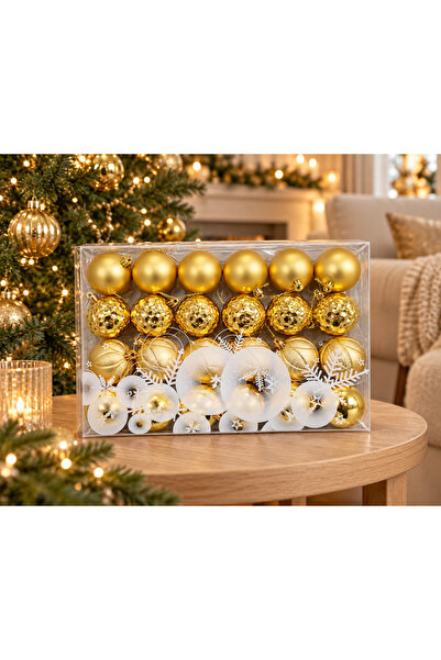 Generic Brand Set 24 globuri de Crăciun aurii, modele asortate, pentru decora...
