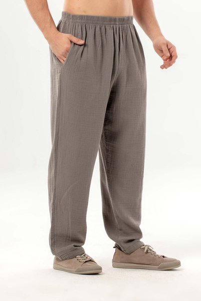 Eliş Şile Bezi Elastic Waist, Double Side Pockets, Muslin Women'S/Men's Unisex Shalwar Trousers Gray Gray