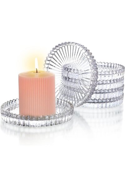 Generic Set of 6 Clear Glass Pillar Candle Holder Plates,10cm Round Glass Can...