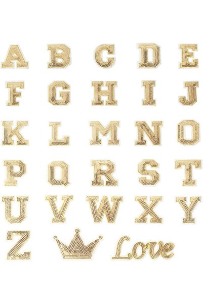 ELECDON 28 Pcs Gold Sequin Iron on Alphabet Letters A-Z Patches for Customizi...