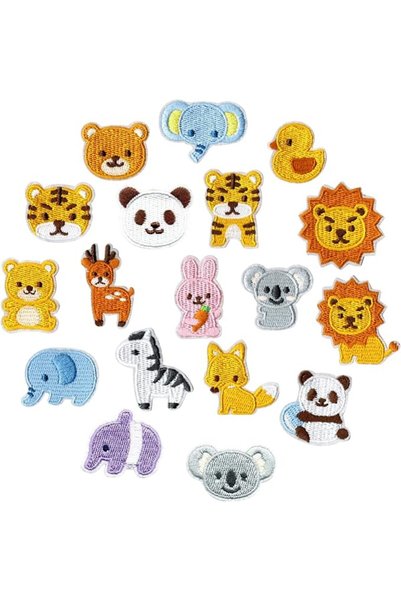 KASTWAVE 18 Pcs Animal Iron-On Patches, Cute Embroidered Applique for Clothin...