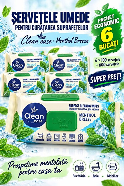 Clean ease Menthol Breeze – Șervețele umede pentru curățarea suprafețelor, pa...