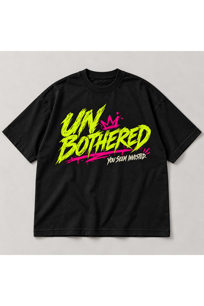 Neon Baskılı Siyah Oversize %100 Pamuk Bisiklet Yaka T-Shirt