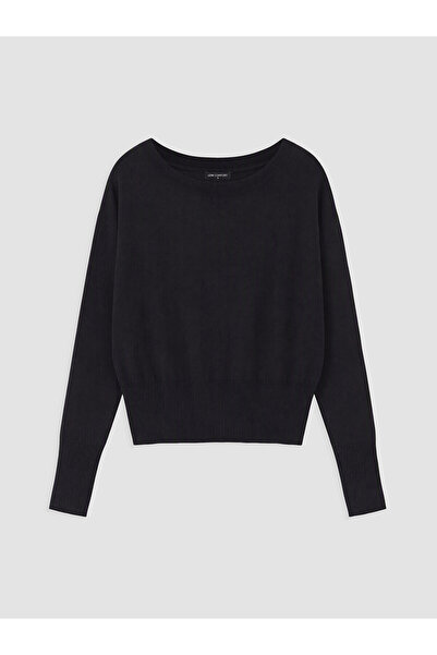 LC Waikiki Nevavm Lcw Comfort Black Knitwear Plain Boat Neck Women's Sweater ...