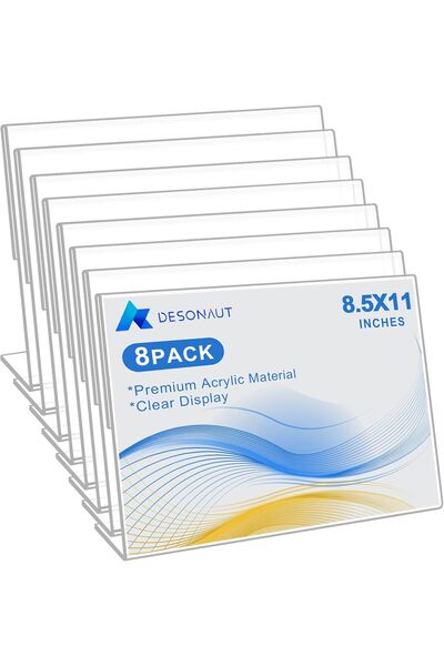 Generic 8 Pack Acrylic Sign Holder 8.5x11 Inches,Slanted Back Clear Plastic P...