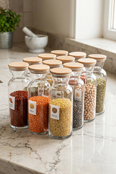 Homekolik Lina 12-Piece Labeled Glass Storage Container Set 1250 ml Vacuum Wo...