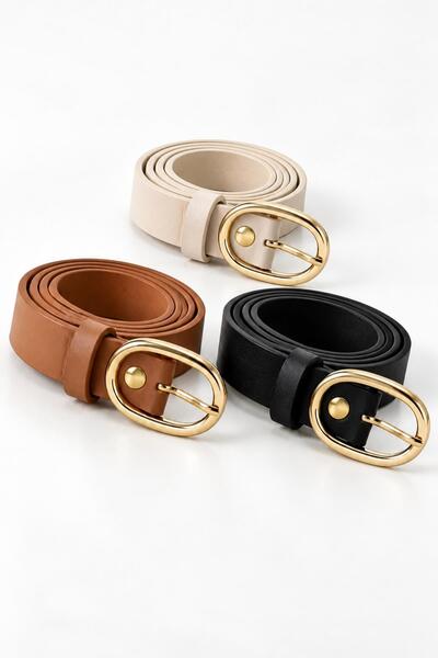 AFVENTE Dora Women's Oval Gold Buckle Trousers Dress Jacket Shirt Skirt Belt ...