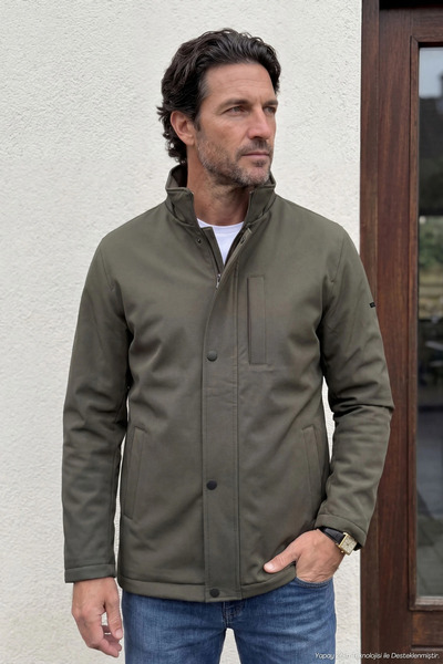 Çizgi Triko Men's Winter Khaki Coat Bonded Fabric Stand Collar Classic Fit - ...